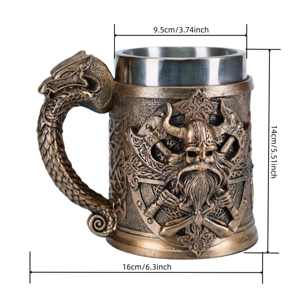 600ML Medieval Valhalla Viking Stainless Steel Nordic Viking Barrel Dragon Boat Warrior Horn Skull Beer Mug Beer Coffee Cup