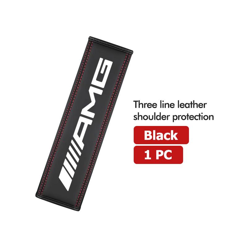 

Car Logo Leather seat belt protective neck and shoulders cover Accessories For AMG Mercedes Benz Exclusive C200 C260 C300 W202