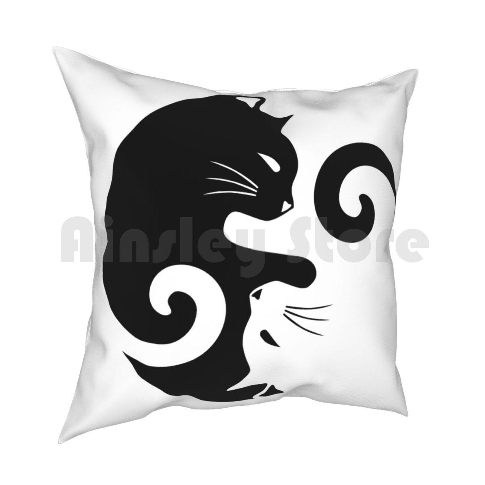 Ying Yang CatsBlack  White Pillow Case Printed Home Soft Throw Pillow Cat Cats Animal Black And White Cat Art Cat 30x30cm 12x12in