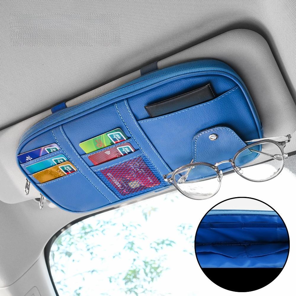 Leather Large Capacity Car Sun Visor Organizer Clip Sunshade Storage Bag Pouch Bill Pen Card Glasses Sunglasses Holder Mount