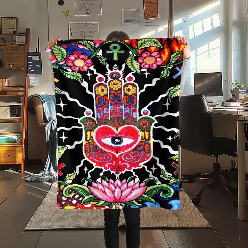 1Pc Jewish Hamsa Print Flannel Blanket, High Quality Comfortable for All Seasons, Home Decor, Warmth and Comfort, Perfect for Christmas Gifts