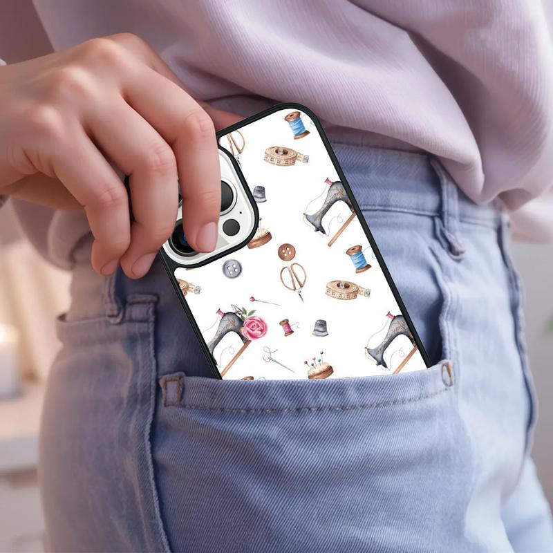 sewing machine tailor pattern Phone Case For iPhone 17 Air 15 16e 14 13 Pro Max Coque 12 11 Pro Max PLUS cover