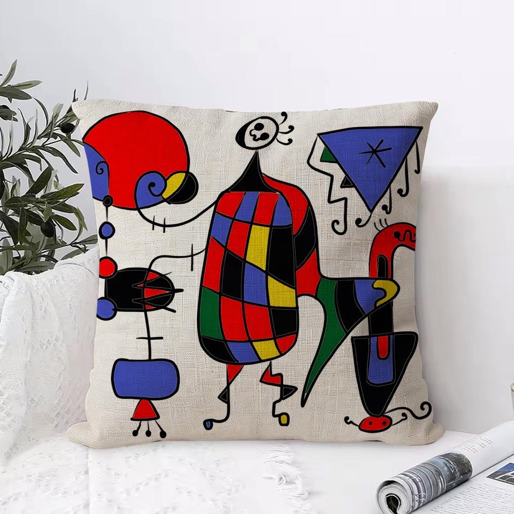 J-Joan M-Miros Art Cushion Cover Breathable Linen Pillow Cover Skin-Friendly Home Decor Pillowcase With Hidden Zipper