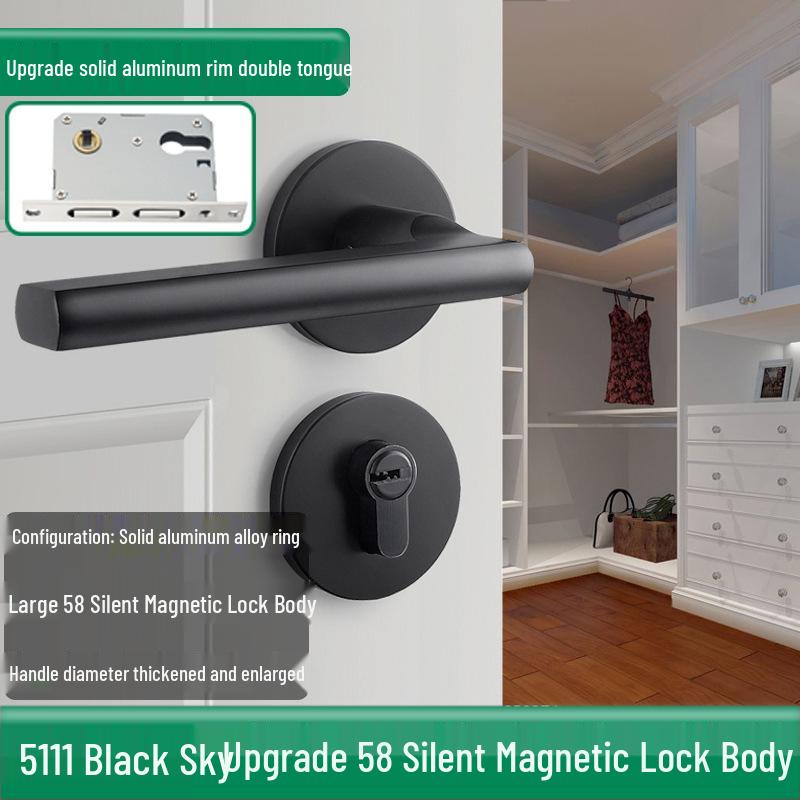 Univerzální magnetický černý vnitřní zámek kliky dveří pro dřevěné dveře ložnice