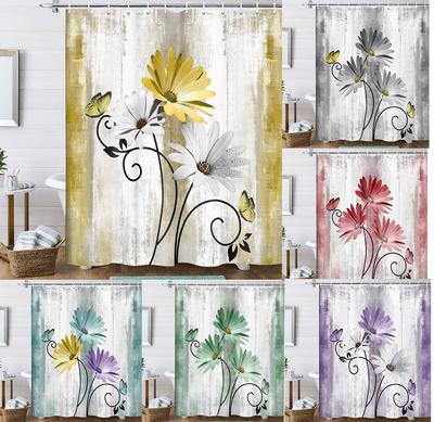 Rustic Farmhouse Shower Curtains Farm Sage Green Daisy Floral Drapes For Bathroom Accessories Set Bathtub Curtain With Hooks Waterproof