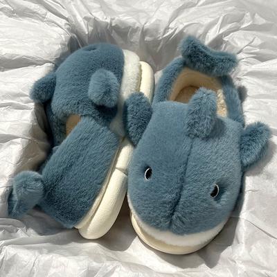Fashion Winter Cute Shark Slippers Women Warm Fur Slippers Ladies Home Indoor House Shoes Woman Cozy Fur Slippers Female Couples