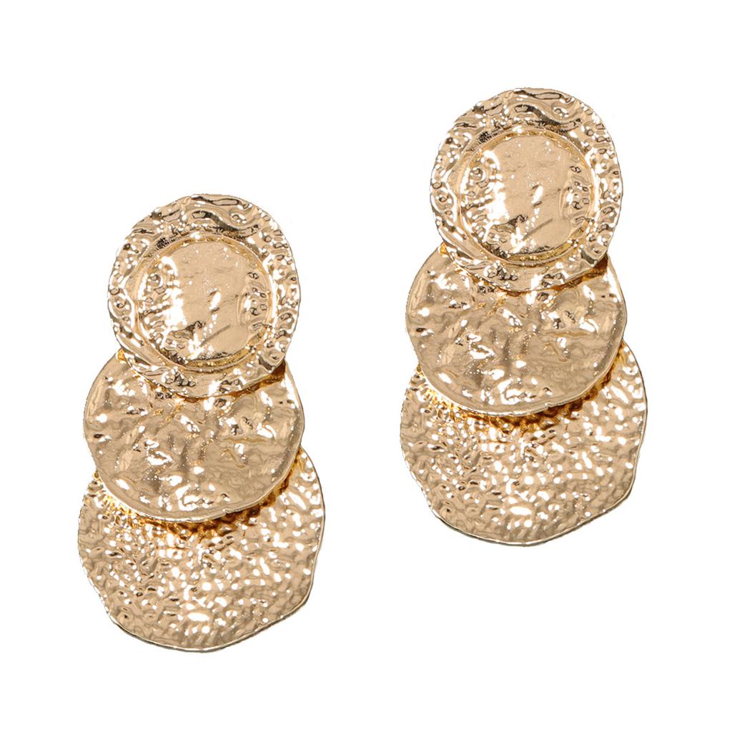 New style, exaggerated and creative geometric round alloy earrings, multi-layer texture pleated earrings