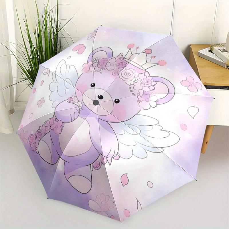 

1pc Purple Bear Pattern Automatic 3-Fold Umbrella, 8 Iron Frames, High-Value Folding Umbrella, Suitable for Office, Travel and Outdoor Adventure.G086