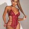 Deep V perspective sexy lace women's three-point seduction sexy backless sexy lingerie