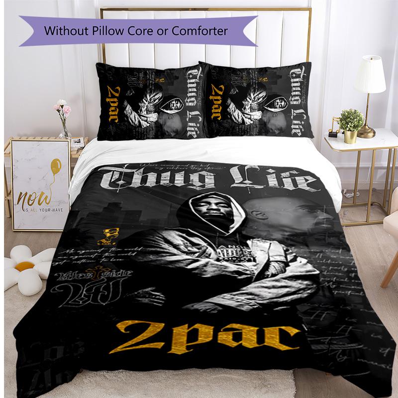 2pac Rapper Printed 3PCS Bedding Set Soft Breathable Duvet Cover Pillowcases Set Washable Bedroom Decor Home Gift