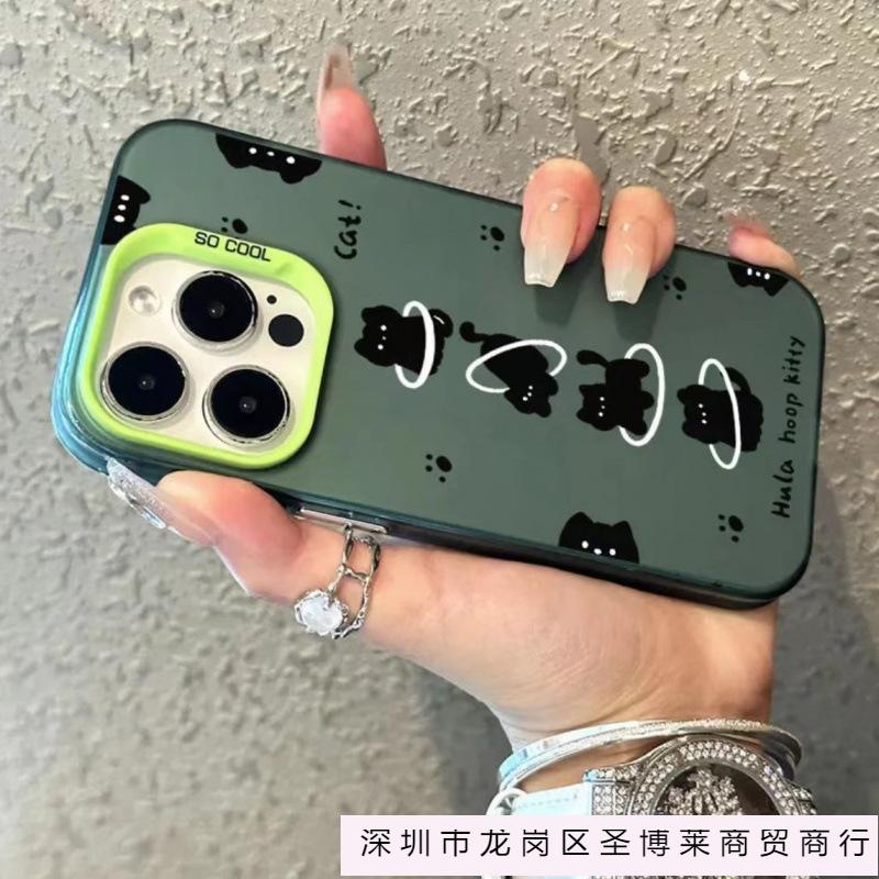 The little black cat jumping circle is suitable for Apple 15 mobile phone case creative new iphone14promax simple 13 cartoon xr