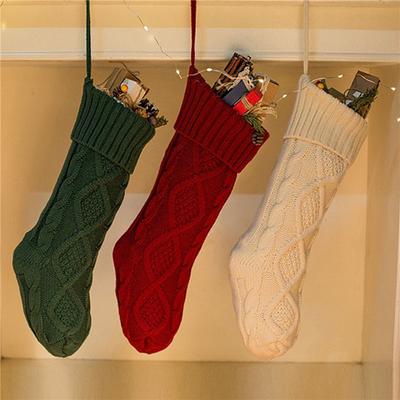 1pc Knitted Christmas Stockings Decoration Christmas Gift Bag Fireplace Decoration Santa Elk Socks Xmas Lovely Gift Bag