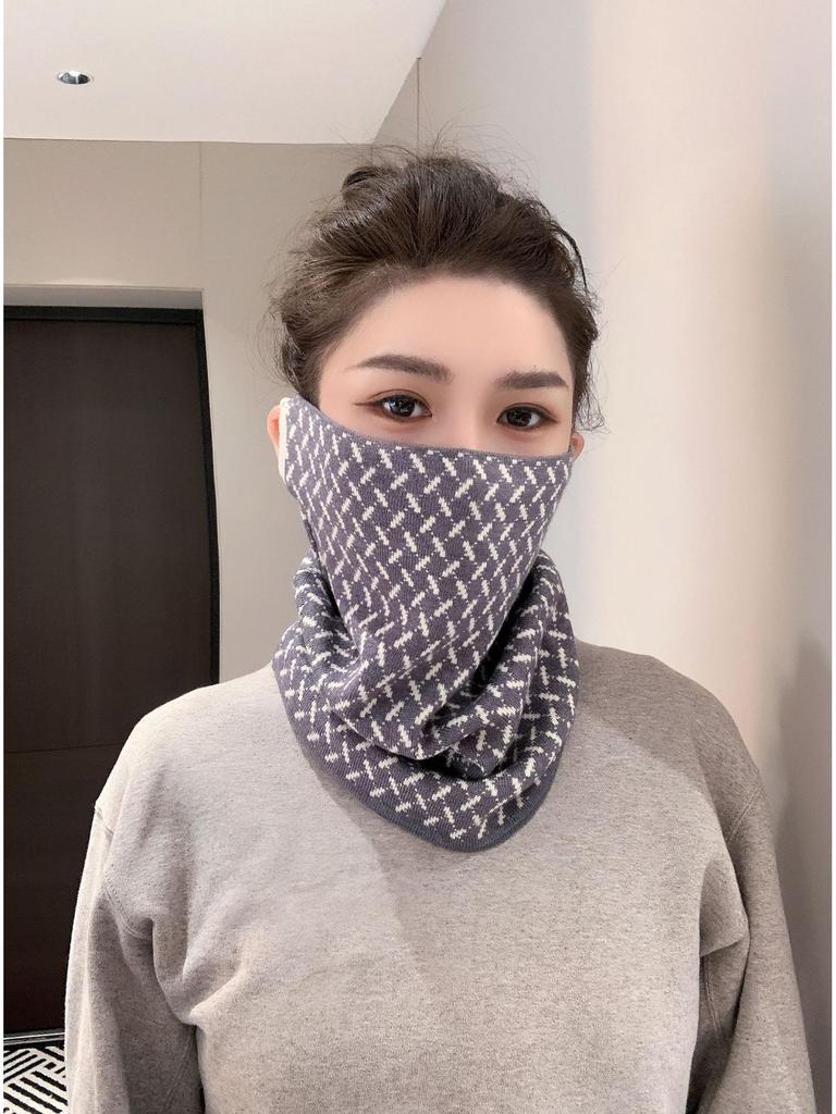 Knitted Jacquard Wool Face Mask: Warm, Versatile Neck Protector and Scarf for Autumn/Winter, Dustproof and Windproof for Outdoor Cycling.