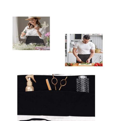 Mirhua Short Apron for Restaurants, Salons, Chefs, and Professionals with Pockets, Unisex, Black, 3 Pockets