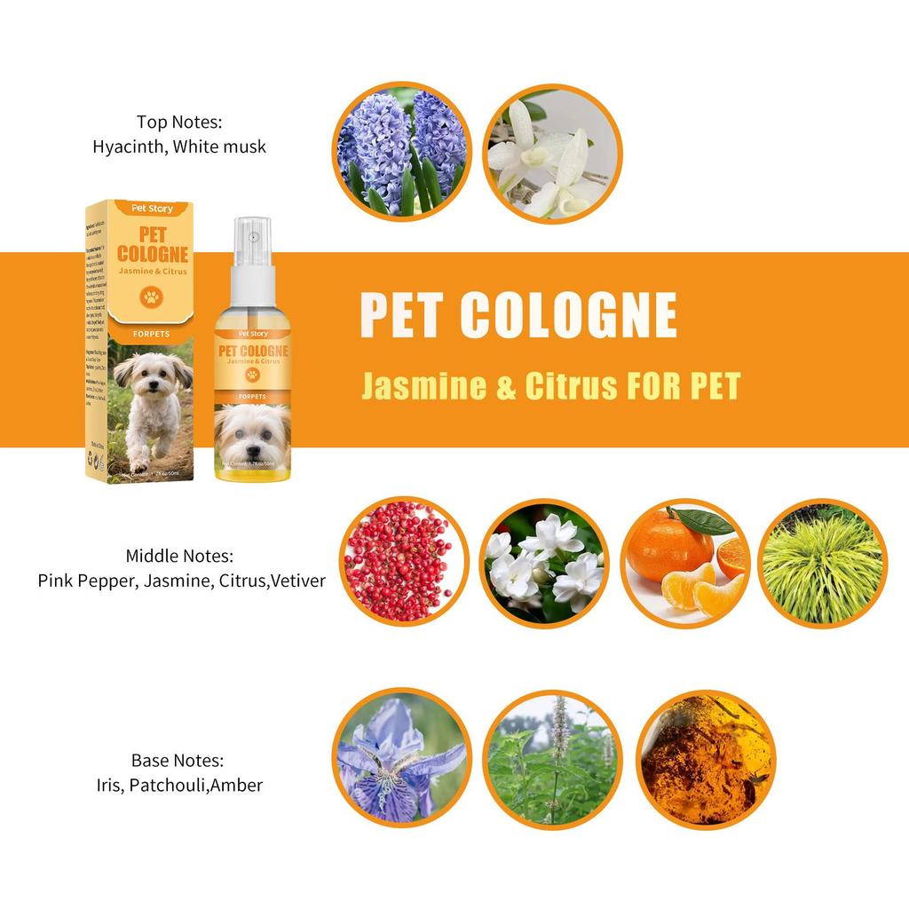 Alcohol-Free Pet Cologne - 50ml Deodorizing Spray for Cats & Dogs, Export-Grade English Packaging