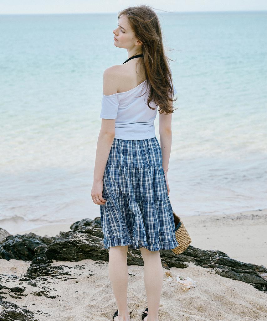 Letter From Moon Benny'S Tiered Midi Skirt (Blue)