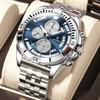 Men Chronograph Watches Stainless Steel Analog Quartz Wrist Watch Waterproof Luminous Date Business Dress Watch for Men