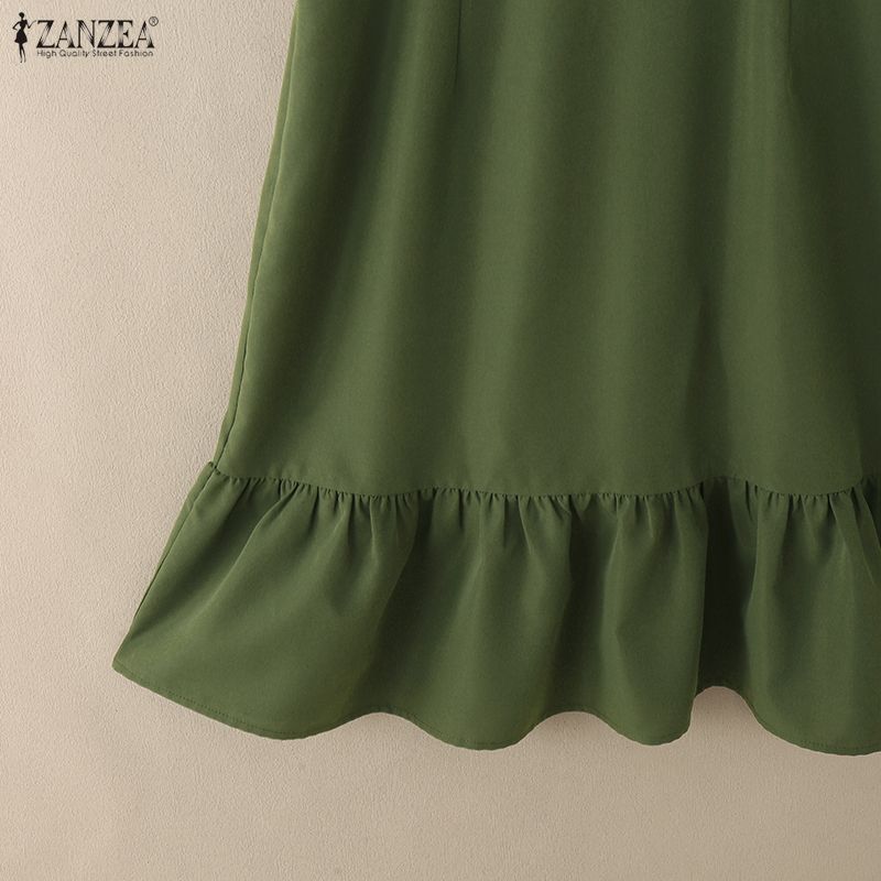 ZANZEA Women Summer V-Neck Short Sleeve Casual Ruffles Dress