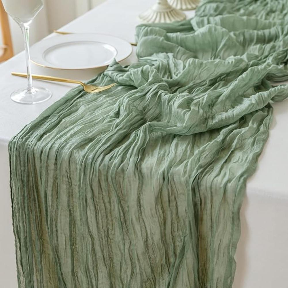 2 Pcs Table Runner Boho Cheese Cloth Cheesecloth Table Runner 90x300cm for Wedding Party Bridal Baby Shower Birthday Table Decorations