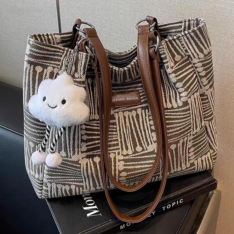 

Tote Bag Canvas Bag Women S Bag Versatile High-End Commuting Shoulder Large Capacity Large Bag темно-коричневого кольору