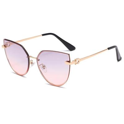 Gafas de Sol Retro Ojo de Gato Moda Sin Montura Degradado Gafas de Sol Tonos Lente Cortada Gafas Sin Montura para Mujer