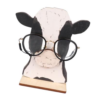 Kuhkopf mit Brille Statuen Holz Dekorative Kuh Brillen Aufsteller Halter für Schreibtisch