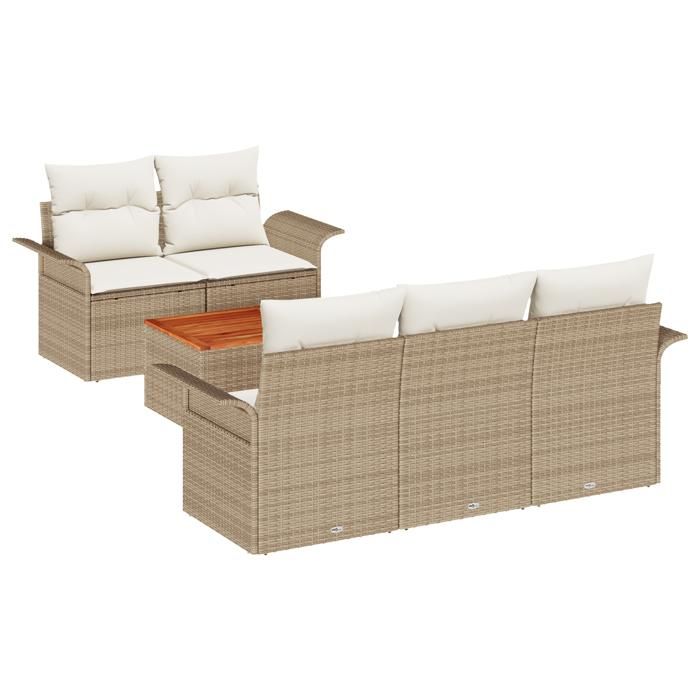 VidaXL Ensemble de Canapé de Jardin 6 Pièces avec Coussins Beige Poly Rotin Acacia 3347267