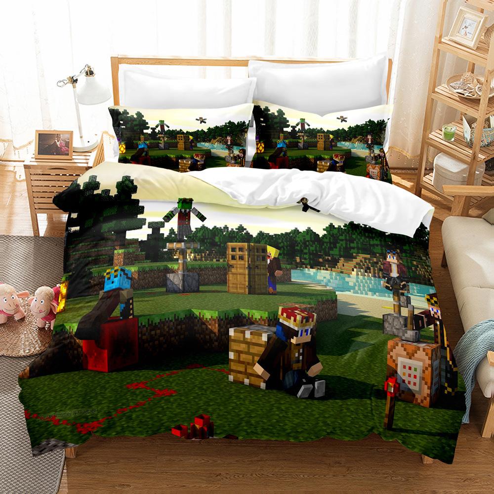 3D Digital Printing Quilt Set Three-Piece Minecraft Game Children'S Cartoon