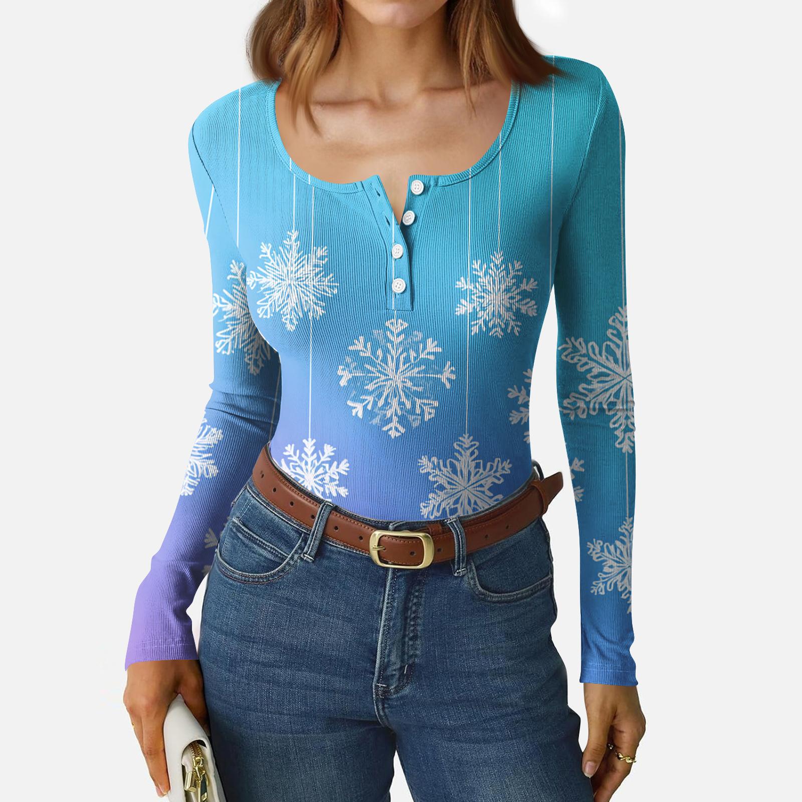 

Women s Casual Fashion Christmas Print Button Long Sleeve Top XXL