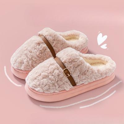 Cotton Slippers with Toe Caps for Warmth, Thickened Plush and Soft-soled Home Shoes for Women
