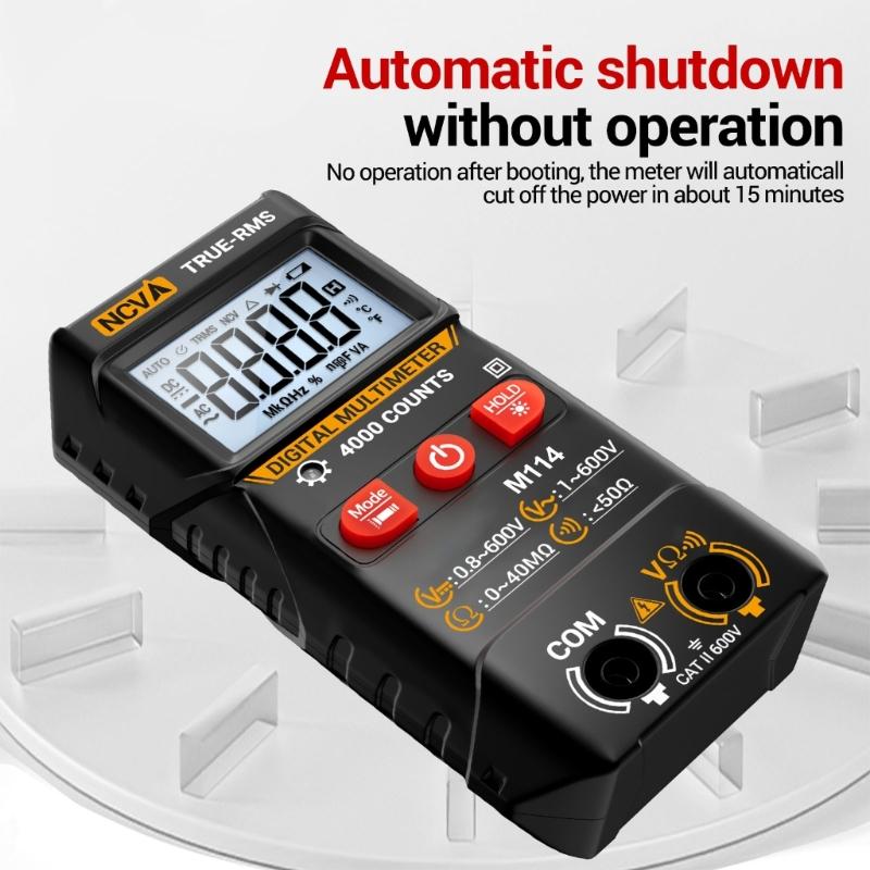 M114 4000 Counts Multimeter Digital Voltage Tester LCD Backlit Screen Multifunction NCV Resistance Testing Tool