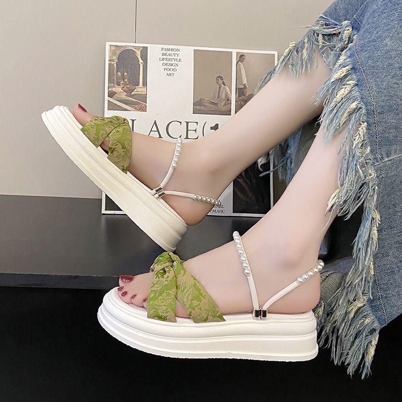 Women's Sandals Pearl Roman Style Platform Green Ladies Shoes Beach 2025 Luxury Summer Comfortable Cheap Liquidation Sale Sales