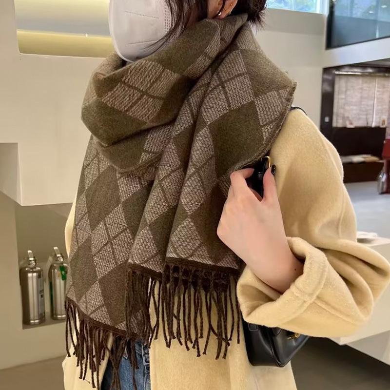 

Шарф для женщин зимой, легко носить осенью и зимой, ромбический, теплый и толстый шарф, надеваемый через плечо ONE SIZE