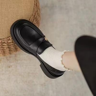 Small Gold Coins New Thick-soled Spring Soft-soled Thick-heeled Soft Leather British Style Small Leather Shoes
