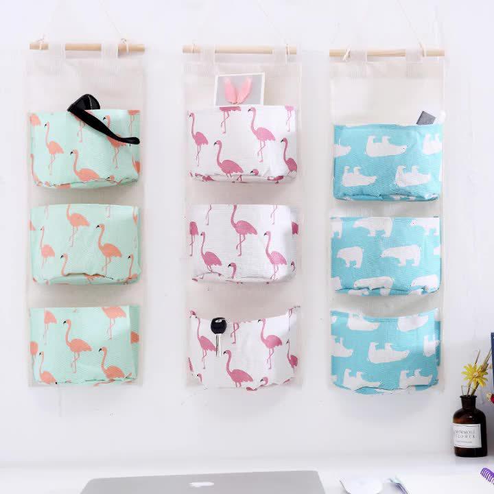 Three-Pocket Cotton Linen Over-the-Door Hanging Storage Bag