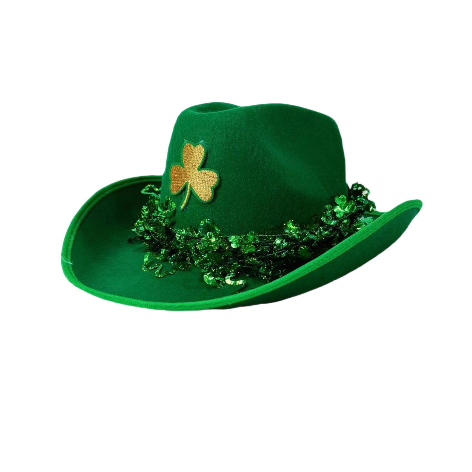 

Унисекс ул.. Плетеная ковбойская шляпа с зеленой отделкой ко Дню Святого Патрика One Size