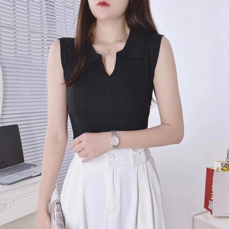 Summer Korean Version of Sexy Internet Celebrity New Lapel Striped Short Versatile Knitted Suspender Vest Top for Women