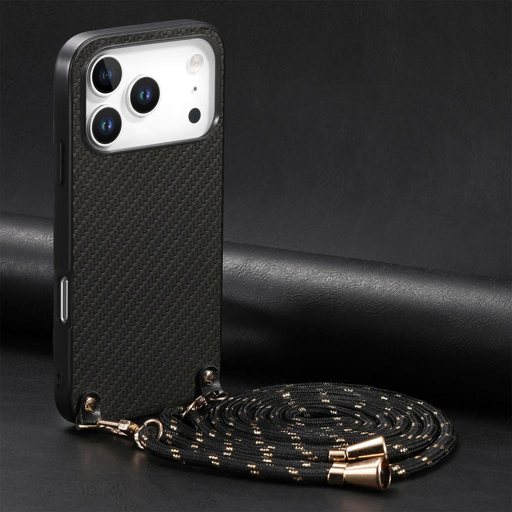 Crossbody Wallet Case mit Fasermuster für iPhone 17 Pro Max 16 Plus 15 14 13 12 16E Lange Lanyard Tasche Schultergurt Rückabdeckung