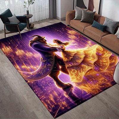1pc Beauty and The Beast Pattern Area Rug Soft Flannel Floor Mat for Living Room,Office,Bedroom and Carpet,Sofa Coffee Table Floor Mat