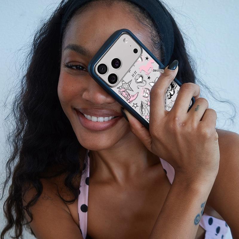 Hot Girl Style Sticker Phone Case for iPhone 17, 16 Pro Max, 15 Plus, 13/14