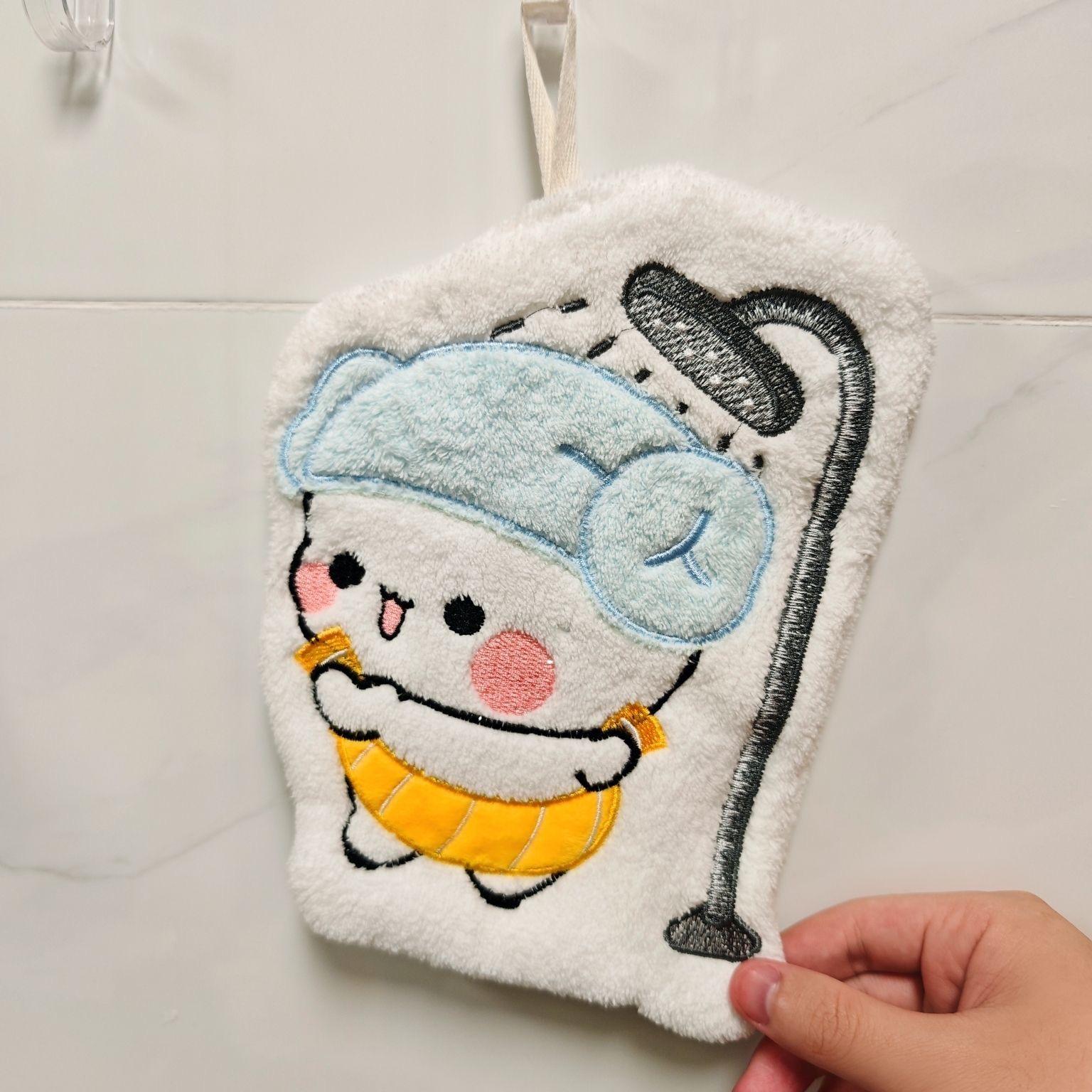 

Soft Panda Bubu Dudu Hand Towel Double Layer Thick Absorbent Coral Fleece Hanging Towel Cute Bear Cartoon Towel for Home Towel