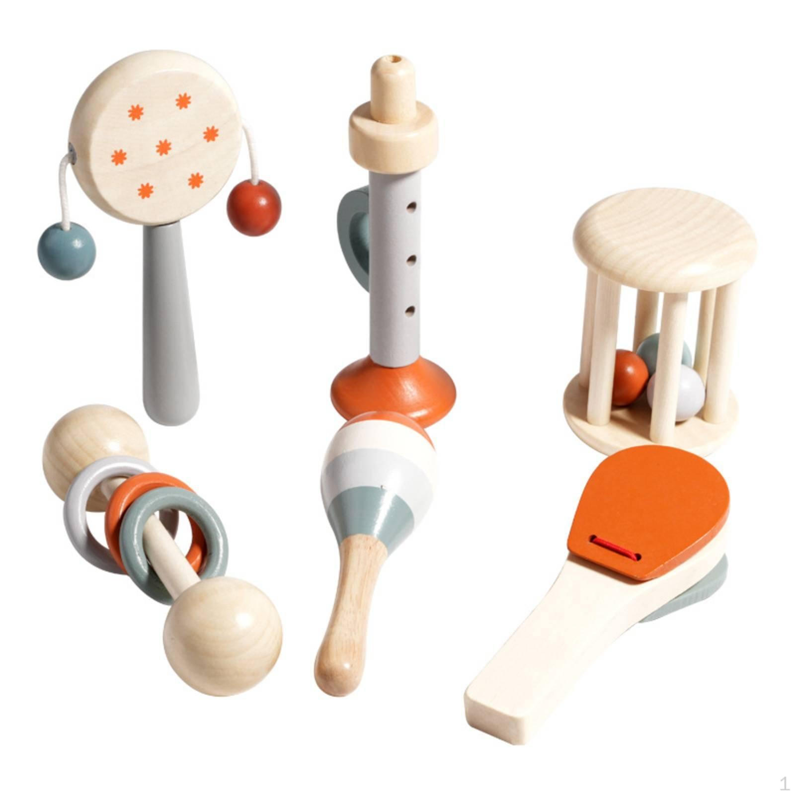Wooden Educational Toy Set Infant Rattle Rattling HandEye Coordination Sensory