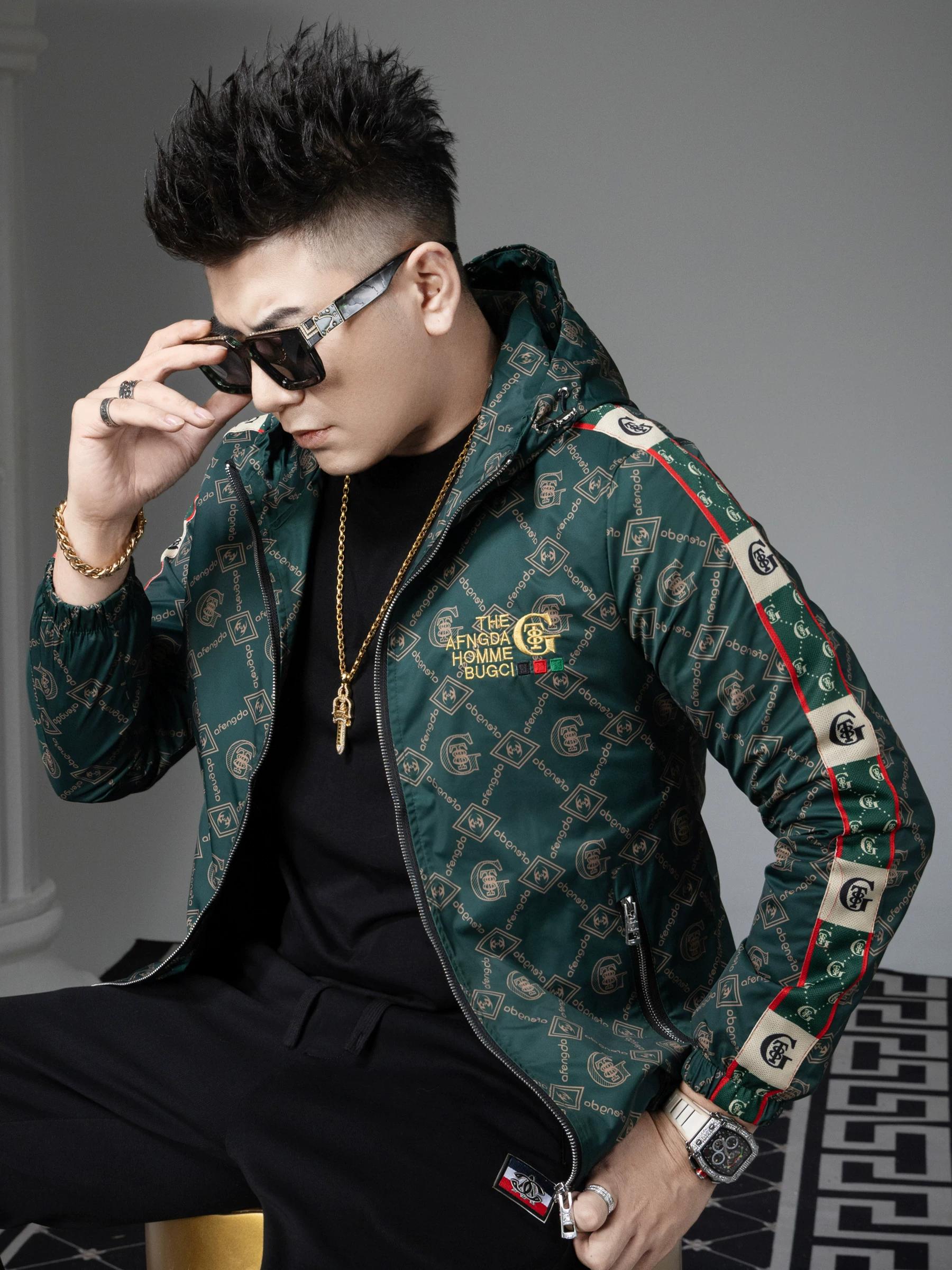 European-Style High-End Embroidered Hooded Jacket for Men, 2025 New Autumn Trendy Brand Printed Jacket Men s Clothing M зелёный
