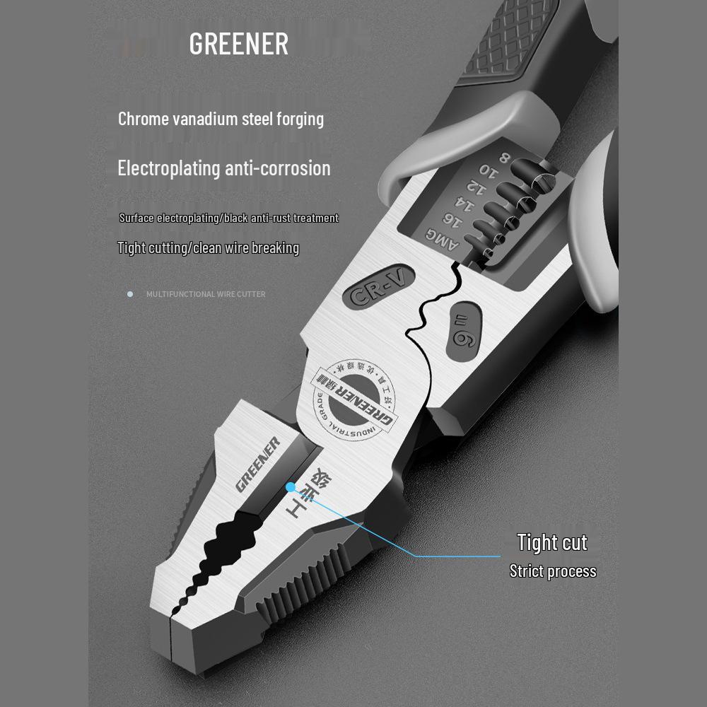 Green Forest Tiger Multifunctional Electrician Pliers Set - Industrial Grade High Leverage Steel Wire Pliers for Household Use