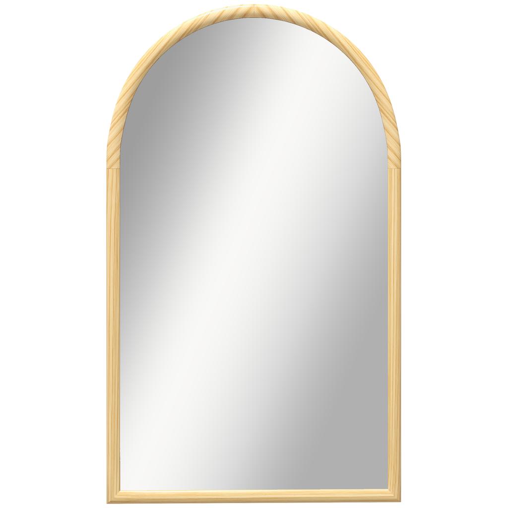 Arched Wall Mirror, Wooden Frame, 110 x 65 cm, Natural Wood