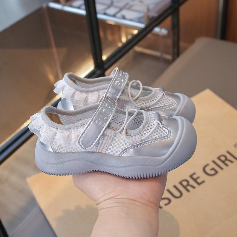 Summer Girls Ballet Style Sports Sandals, Breathable Mary Jane Dad Shoes Soft Sole with Hook-and-Loop for Kids
