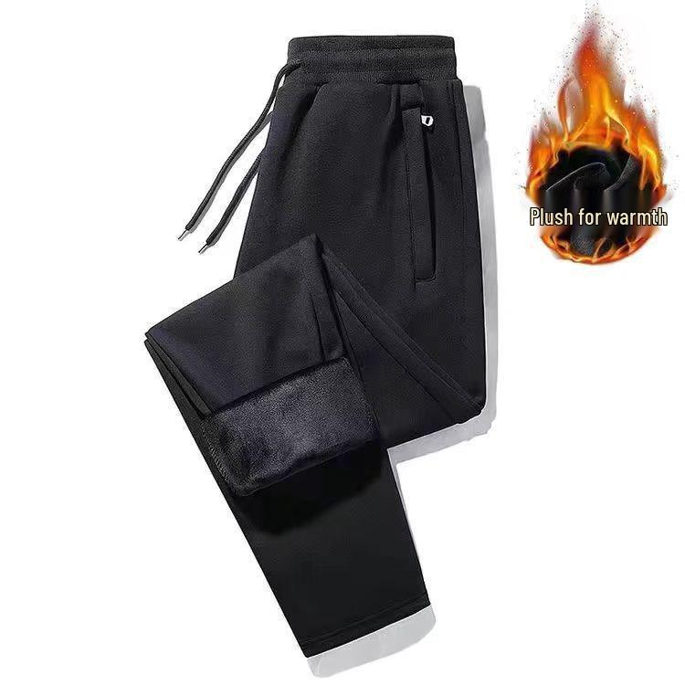 Men's 2025 Autumn/Winter Fleece-Lined Warm Sweatpants, Plus Size, Straight-Leg, Solid Color, Casual Sports Pants