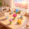 6pcs Cute Mini Resin Flower Potted Plant Rose Tulip DIY Keychain Jewelry Accessories Desktop Ornament Dollhouse Decor Craft