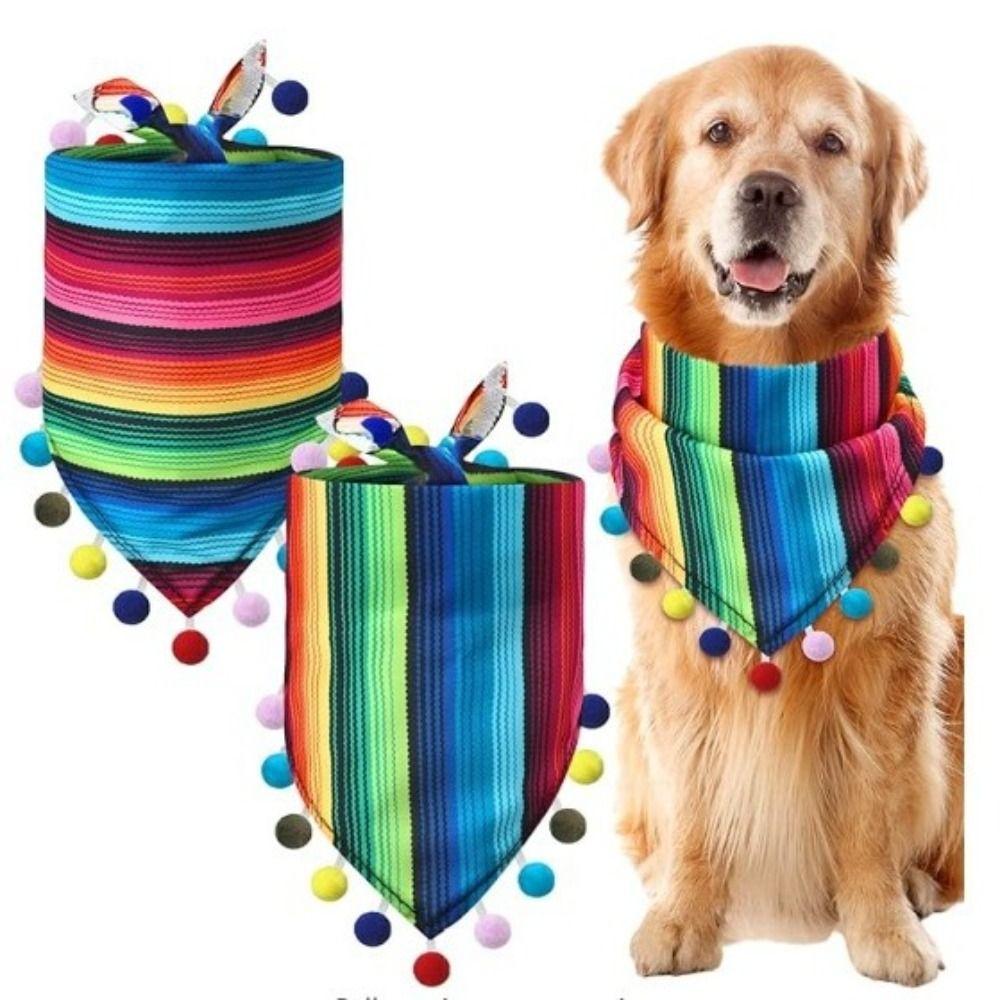 Mexican Style Striped Pet Triangle Scarf Multicolor Pet Neckerchief  Hairball Grass Hat