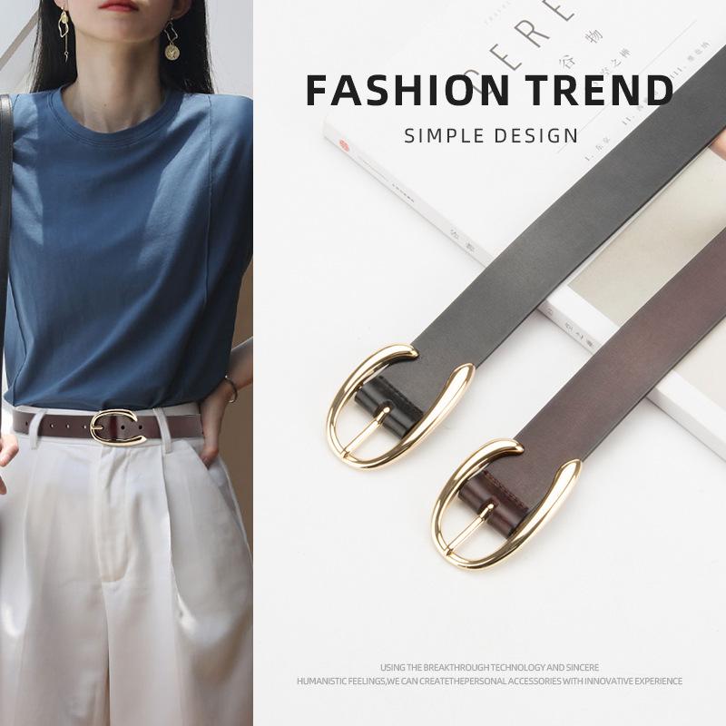 Genuine Leather Women's Thin Belt Simple Retro Casual Match with Jeans Belt Korean Version of Women
